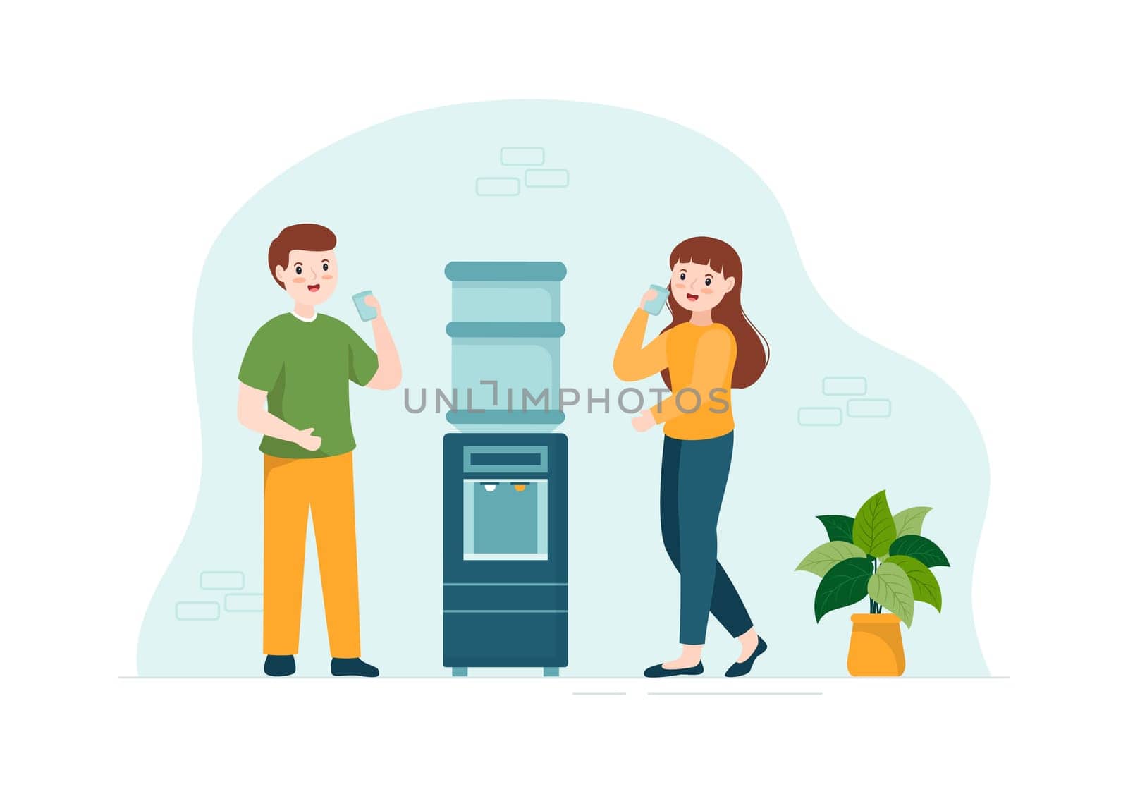 People Drinking Water From Plastic Bottles and Glasses with Pure Clean Fresh Concept in Flat Cartoon Hand Drawn Templates Illustration