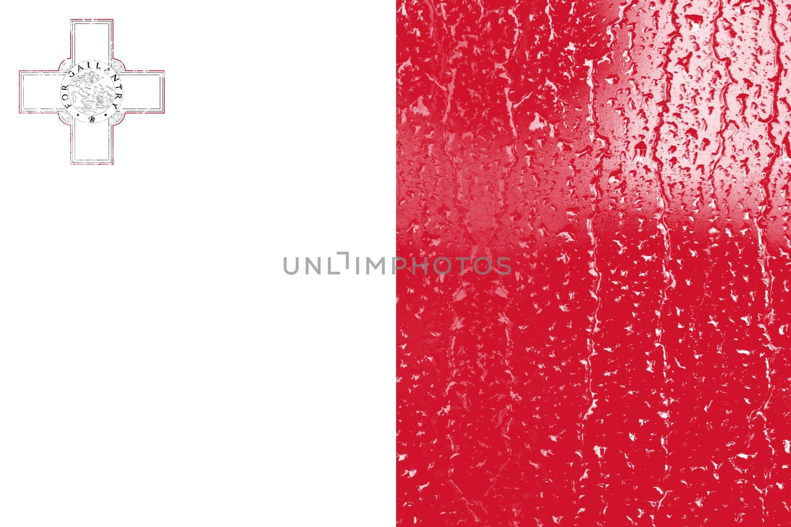 3D Flag of Malta on a glass with water drop background.