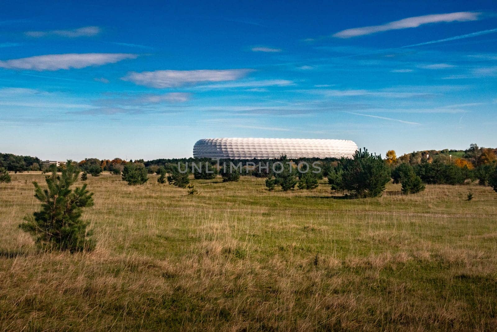 The Allianz Arena in Munich seen from the Fröttmaninger Heide
