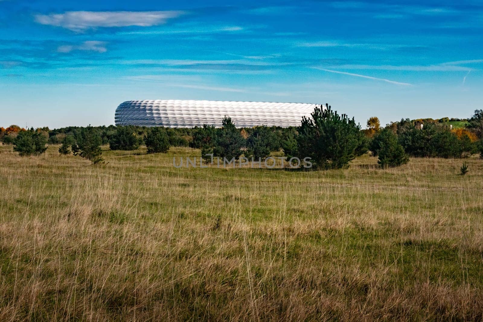 The Allianz Arena in Munich seen from the Fröttmaninger Heide