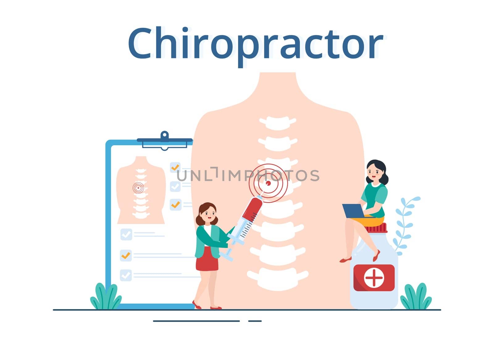 Chiropractor Flat Cartoon Hand Drawn Templates Illustration of Patient in Physiotherapy Rehabilitation with Osteopathy Specialist Natural Treatment