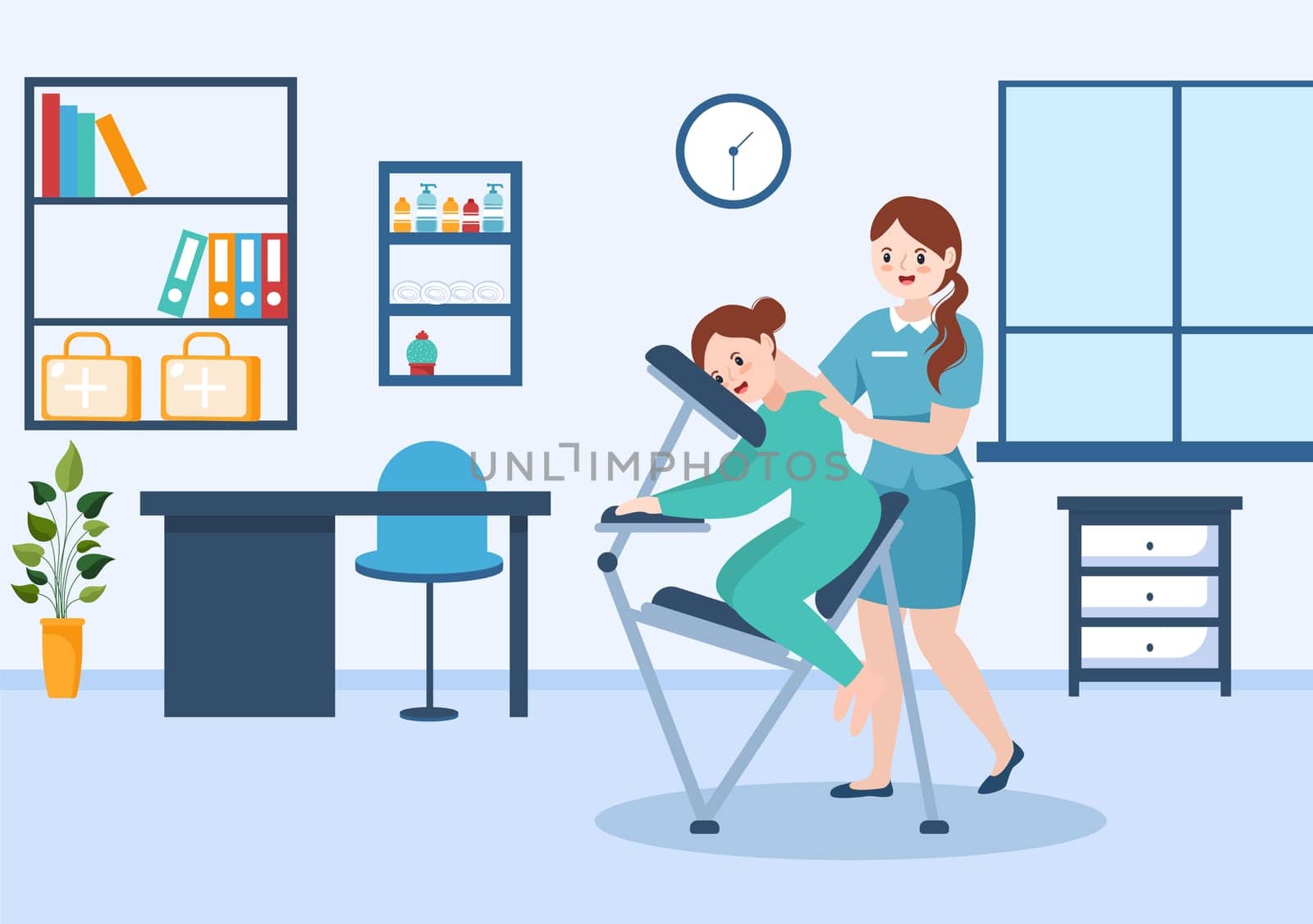 Chiropractor Flat Cartoon Hand Drawn Templates Illustration of Patient in Physiotherapy Rehabilitation with Osteopathy Specialist Natural Treatment