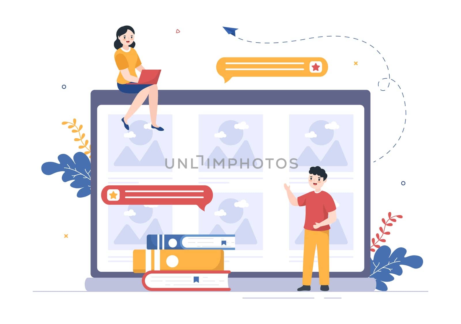 Photo Gallery on Mobile App and File on Computer Containing Images, Documents or Videos in Flat Style Cartoon Hand Template Illustration