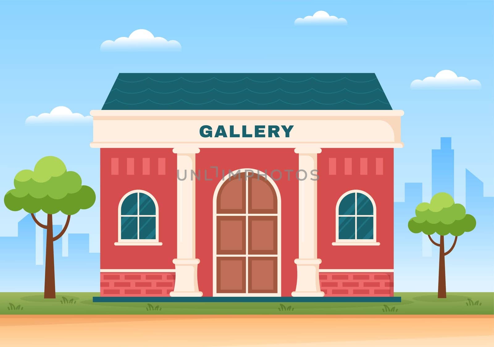 Art Gallery on Museum of Exhibition Visitors Viewing Modern Abstract Paintings at Contemporary and Photo in Flat Cartoon Hand Template Illustration