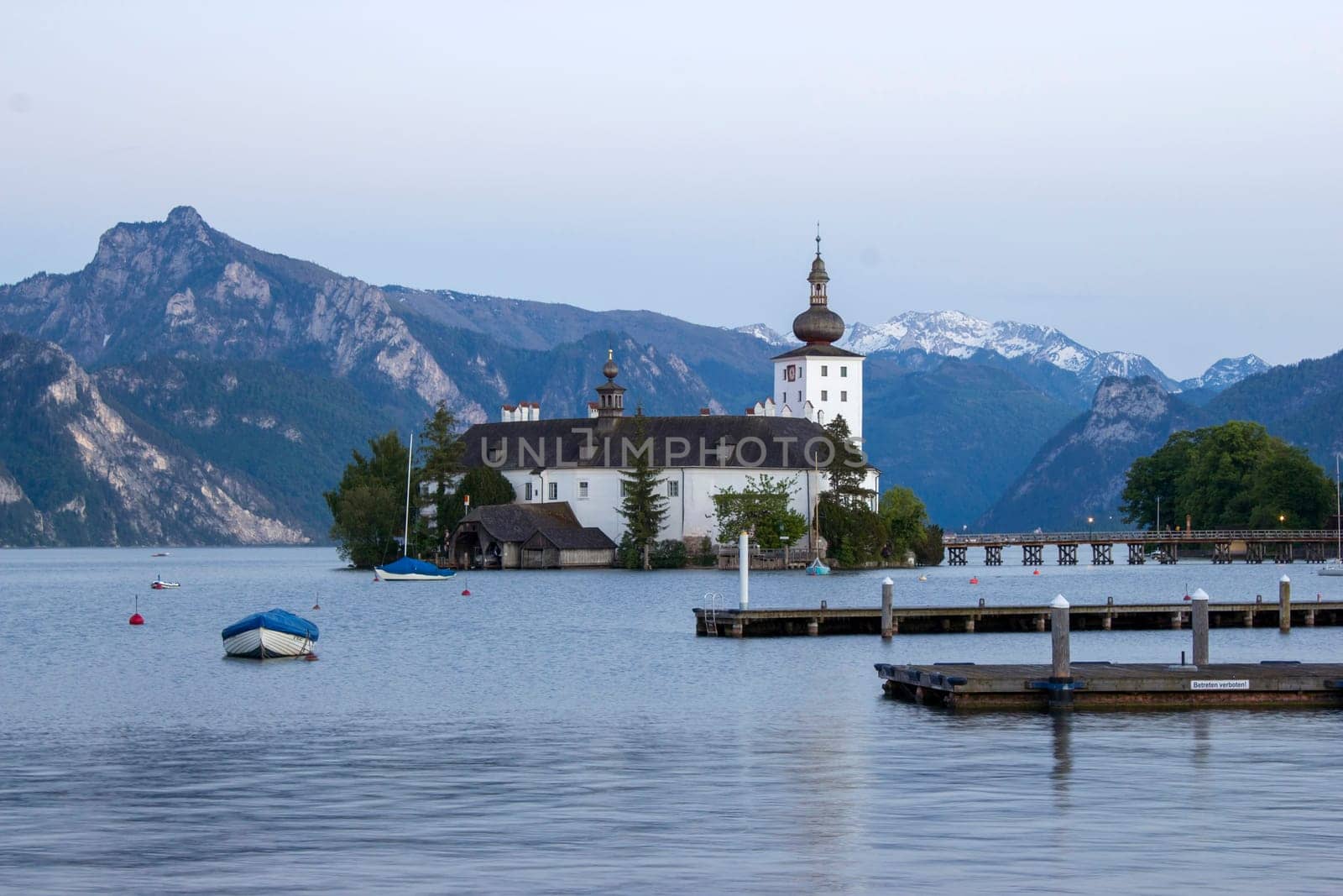 Castle Orth and lake Traunsee, Austria. Schloss Ort is an Austrian castle founded around year 1080 in Gmunden, Austria