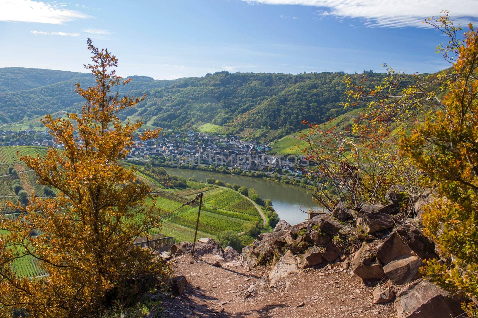 Moselle River in Germany, view of Bremm village in the Mosel river valley, Germany