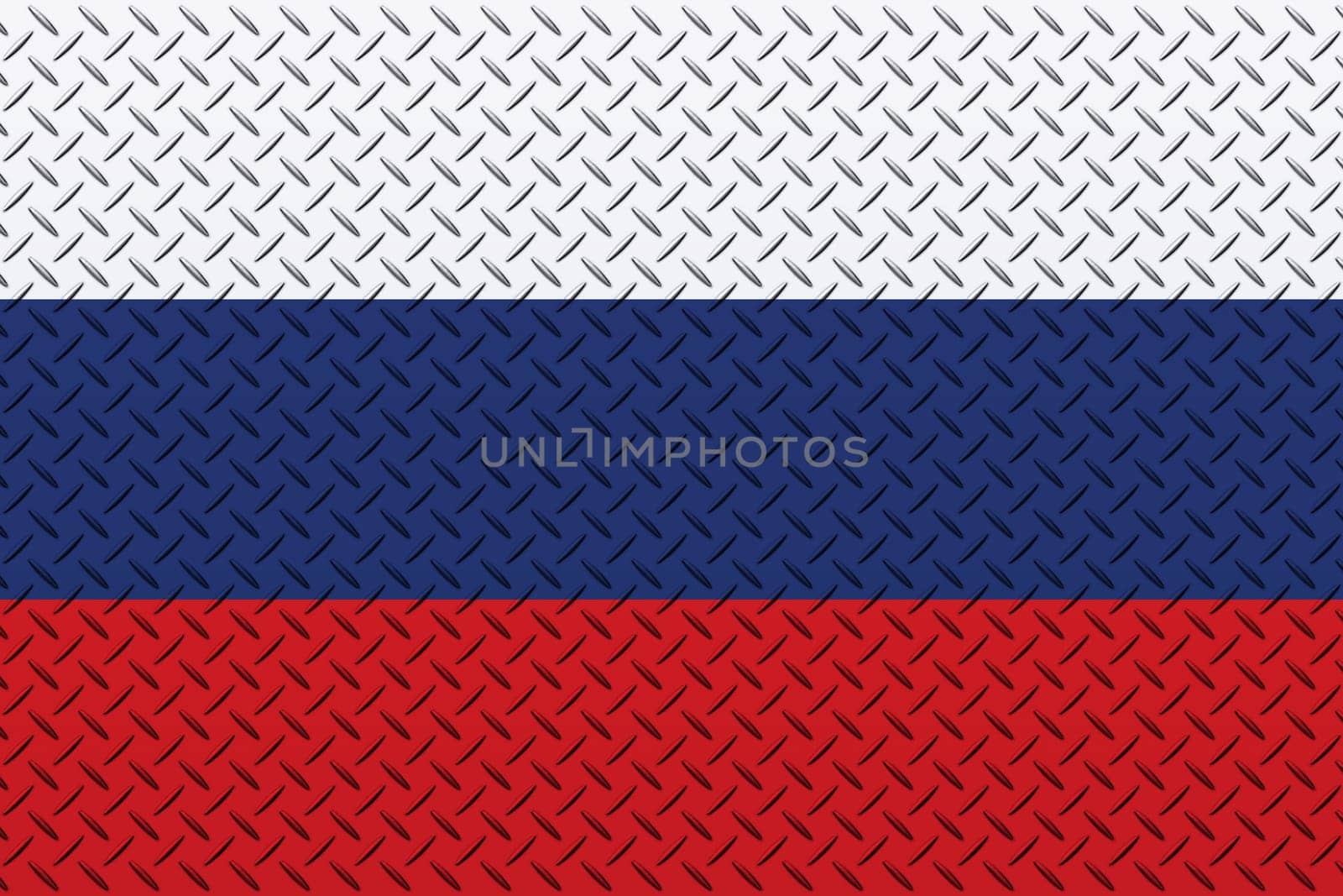 3D Flag of Russia on a metal wall background.