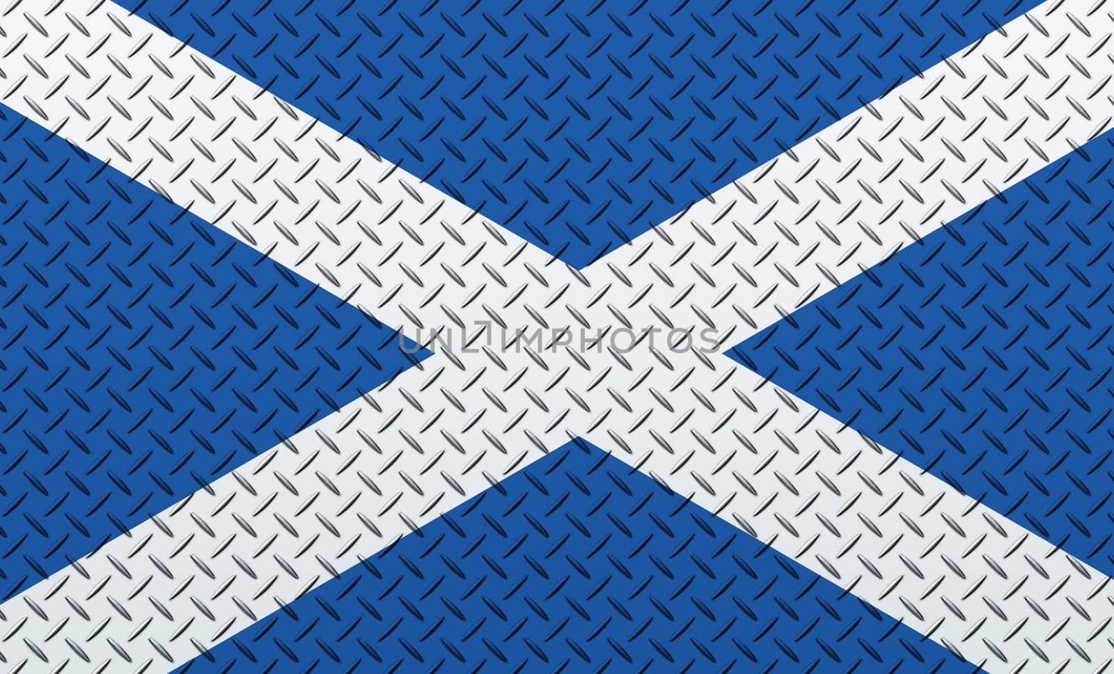 3D Flag of Scotland on a metal wall background.
