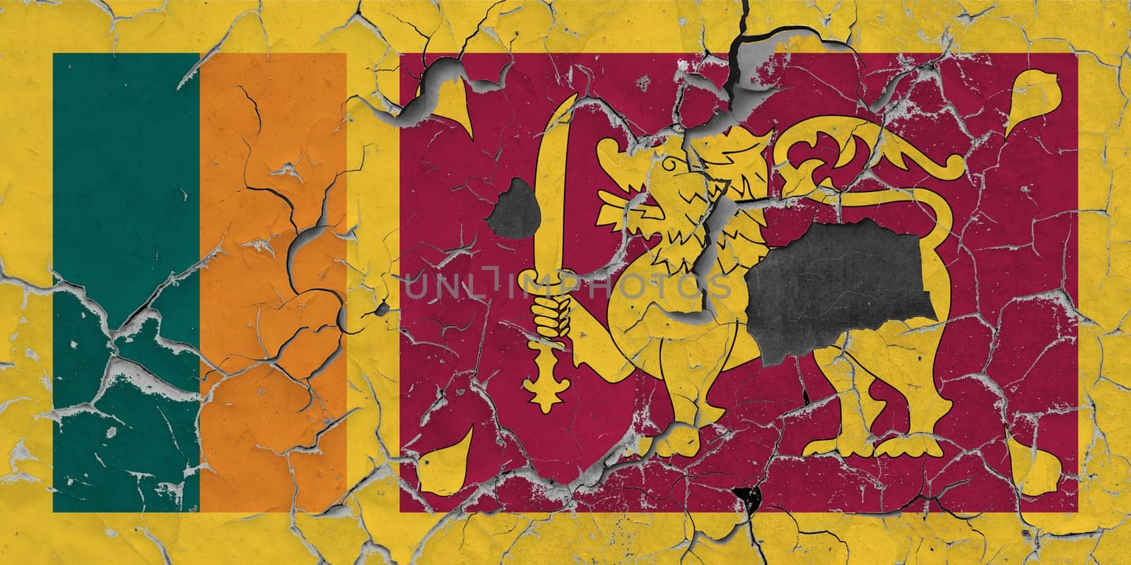 3D Flag of Sri Lanka on an old stone wall background.