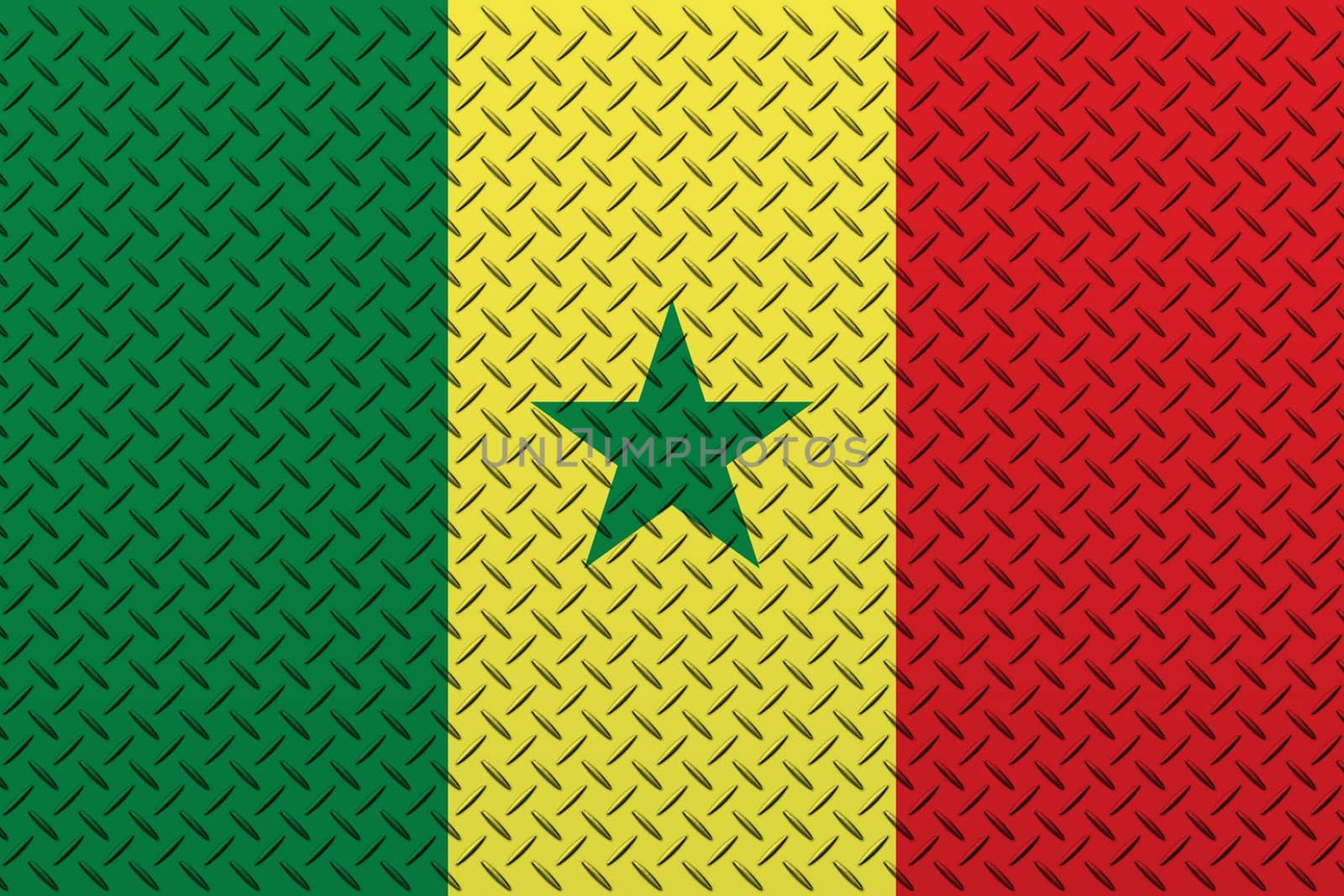 3D Flag of Senegal on a metal wall background.