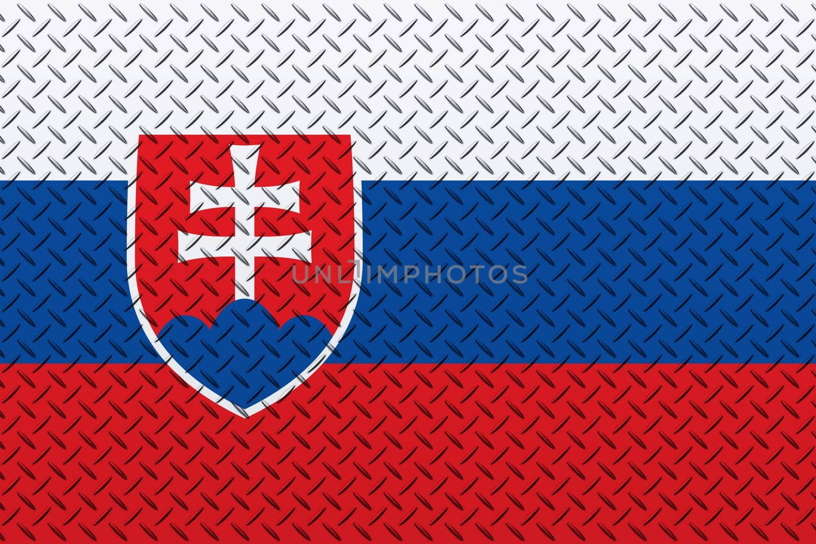 3D Flag of Slovakia on a metal wall background.