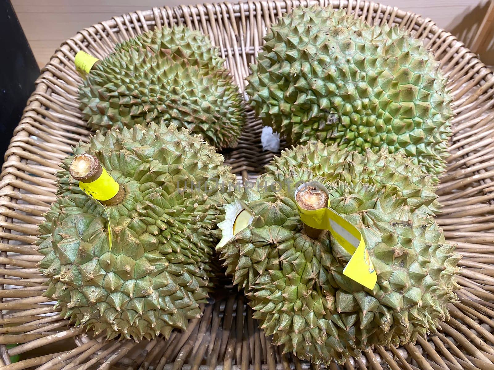 The stacks of Durian waiting for sale. It is the king of fruits.