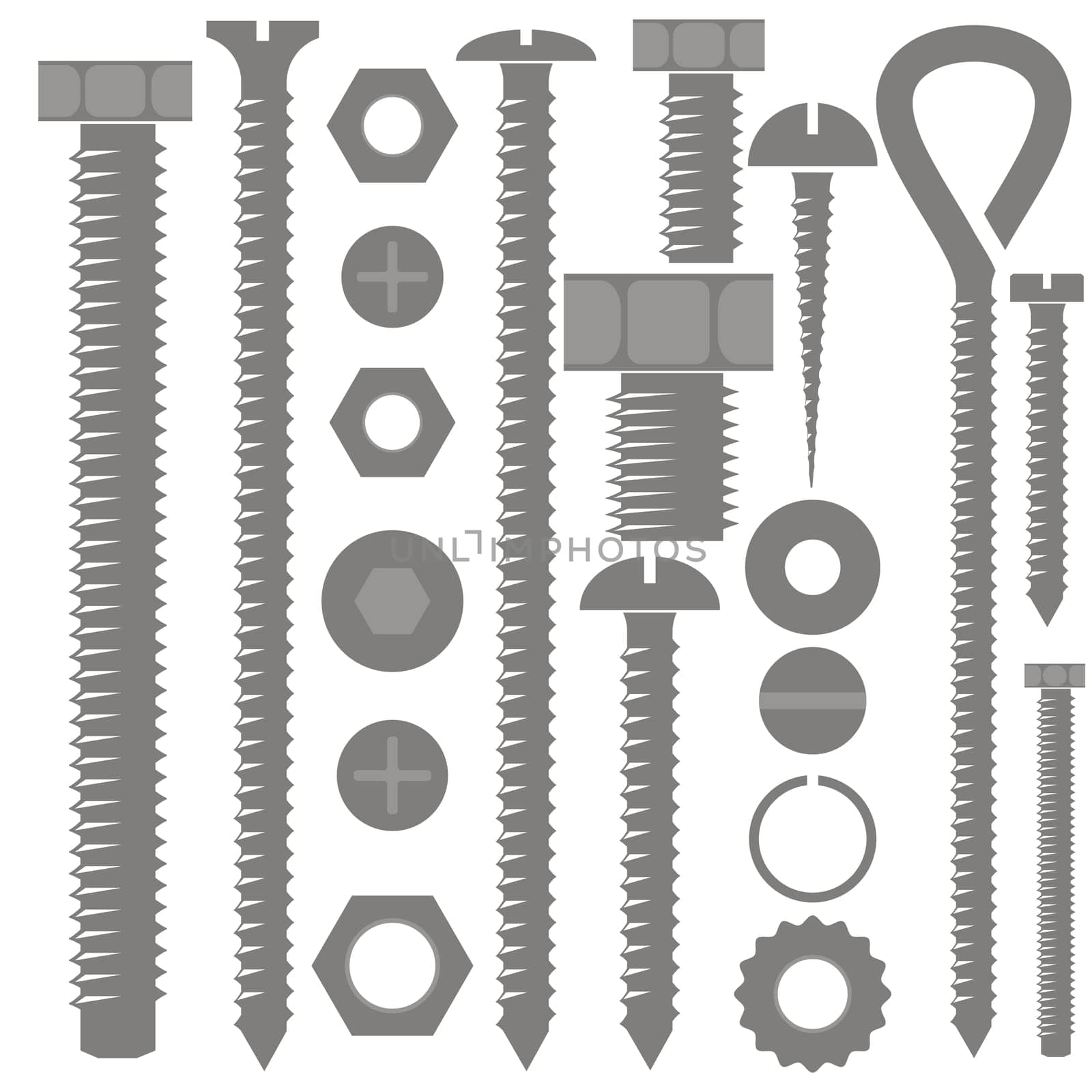 Screw hex bolt set design illustration isolated on white background