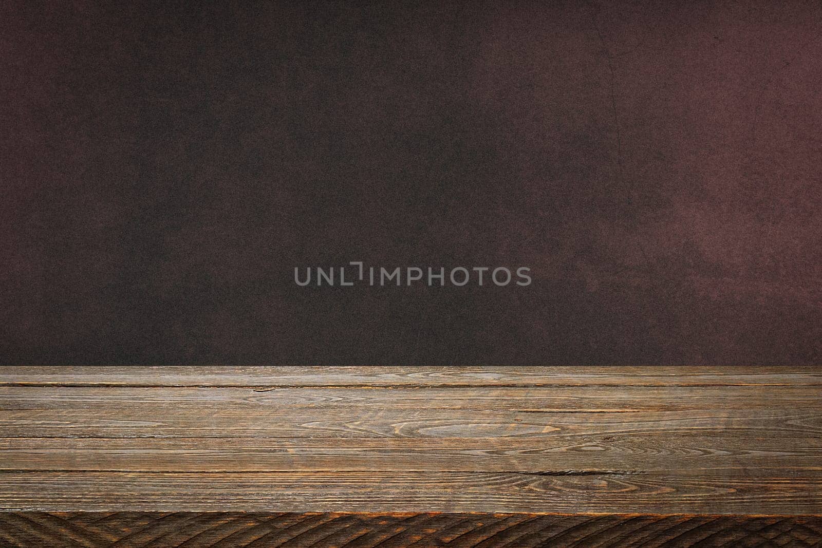 The background is blank wooden boards and a textured plastered wall with lighting and vignetting. For product demonstrations, free space, layout, mockup, perspective board, background board.