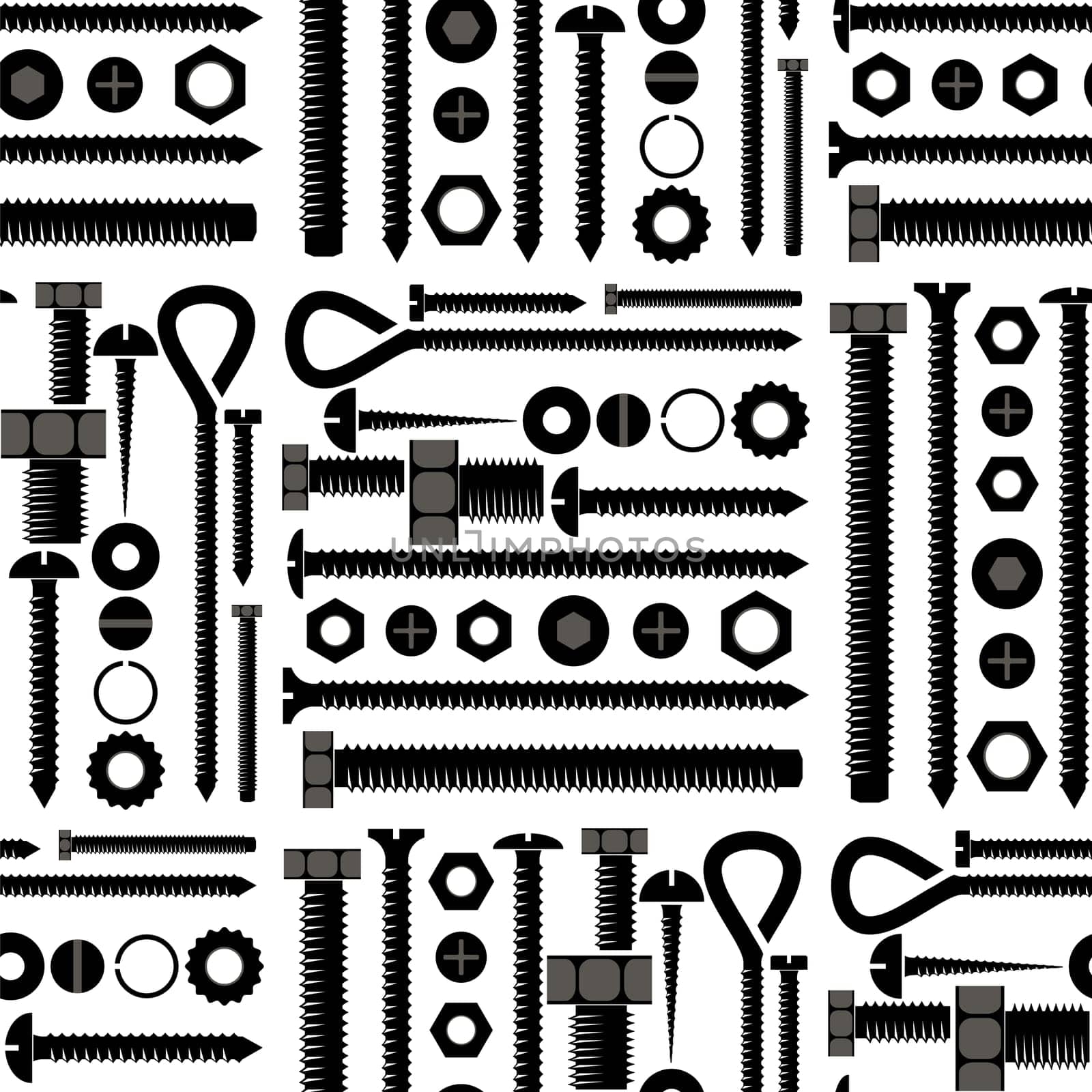 Screw hex bolt seamless pattern design illustration isolated on white background.