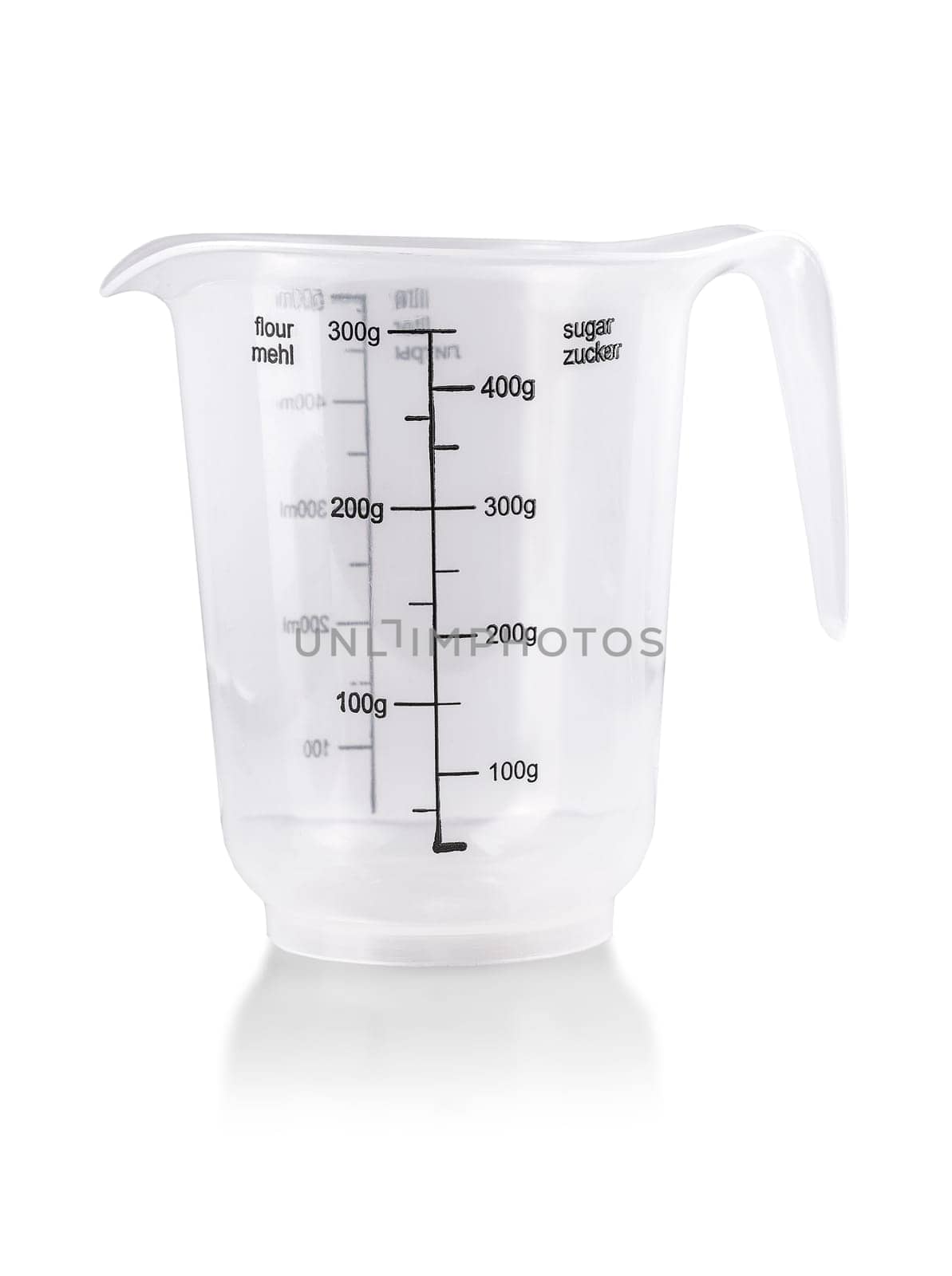 The Plastic Transparent kitchen measuring cup isolated on white