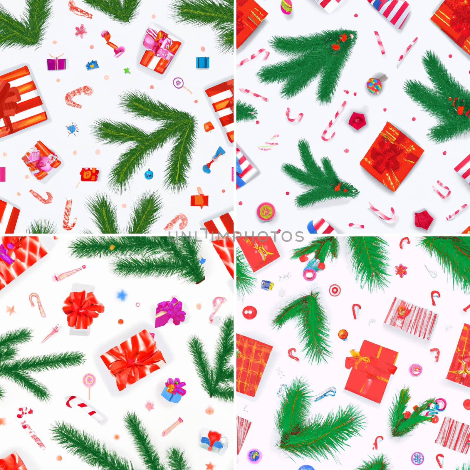 Illustration of a Christmas background with various holiday ornaments