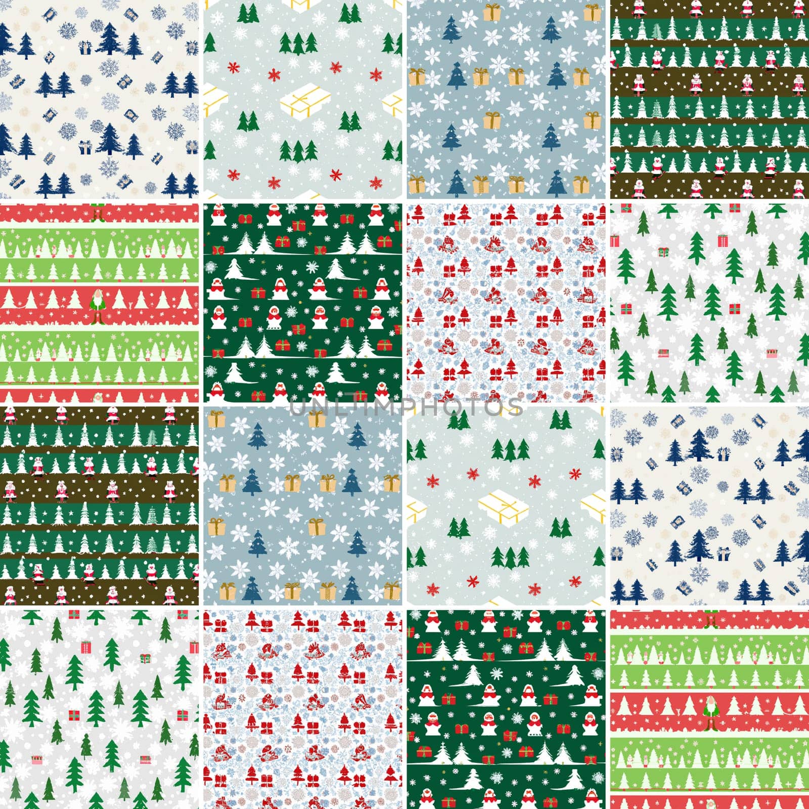 Illustration of a Christmas background with various holiday ornaments