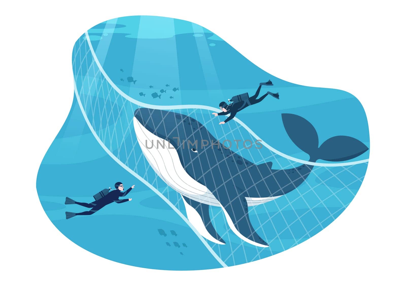 Whale Hunting with Whales Caught by Fisherman in the Middle of the Deep Sea for Sale in Hand Drawn Flat Cartoon Templates Illustration