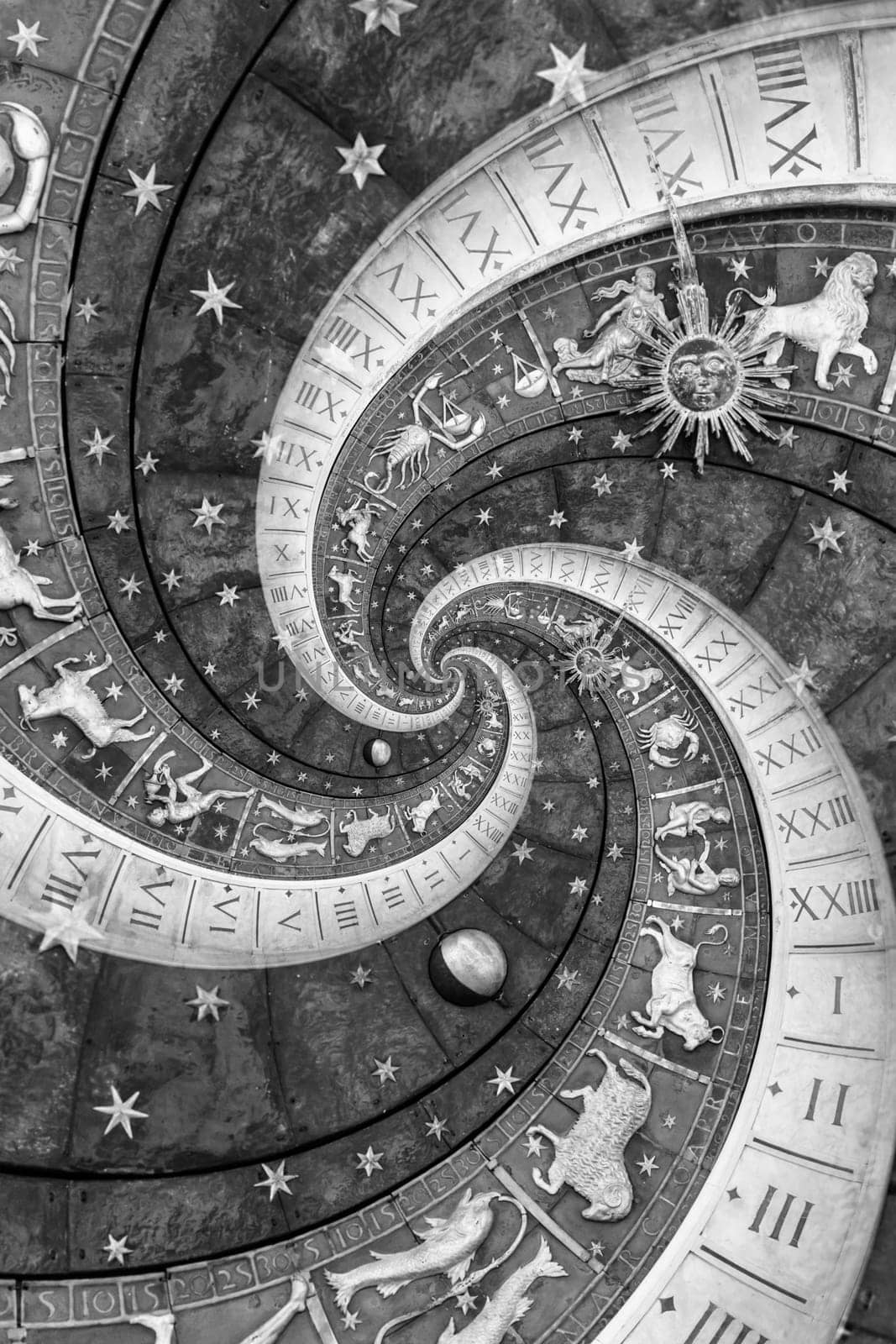 Abstract old conceptual background on mysticism, astrology, fantasy - black