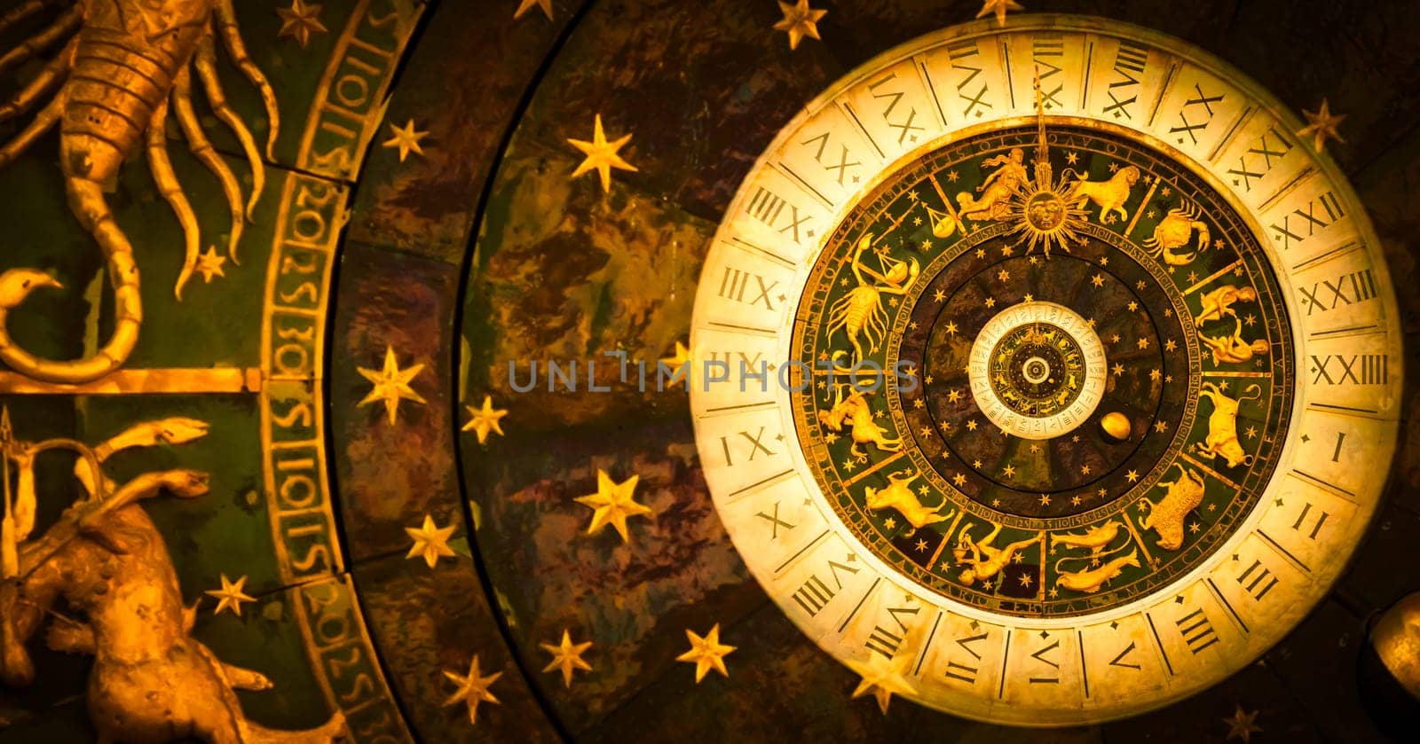 Zodiac Signs Horoscope background. Concept for fantasy and mystery - black