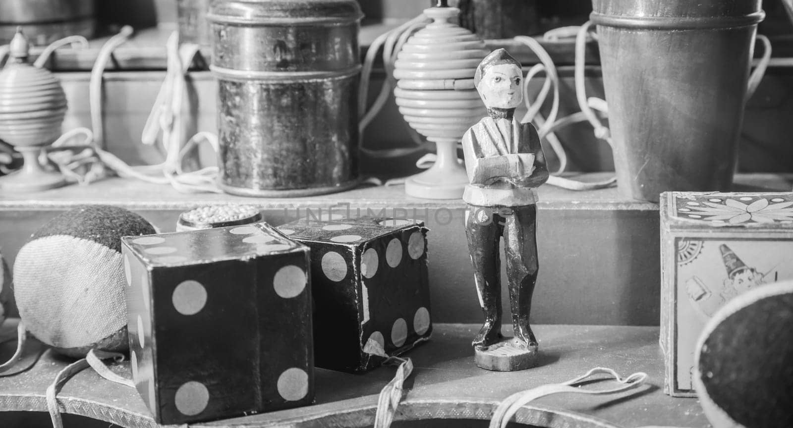 Nostalgic vintage toys, end of 1800s. Concept of childhood, antique, nostalgia