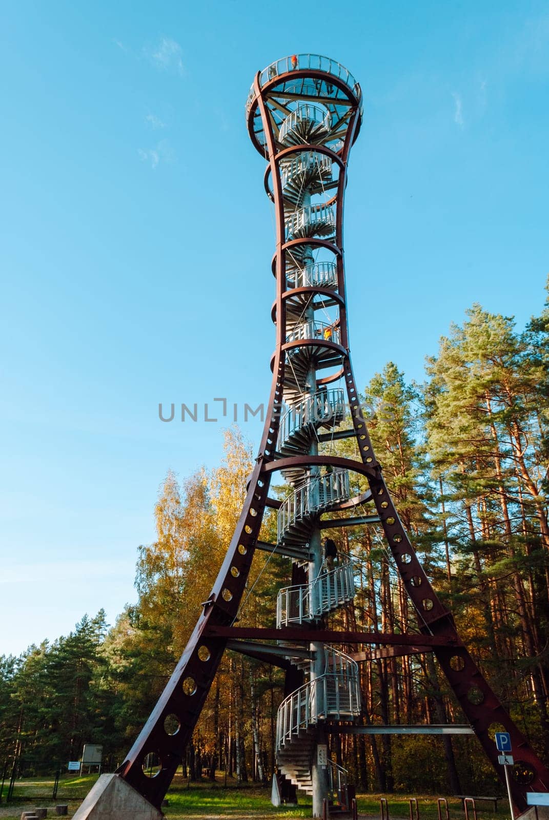 Labanoras Regional Park Tower, Lithuania. The highest observation tower in Lithuania on the shore of Lake Baltieji Lakajai in Labanoras Regional Park