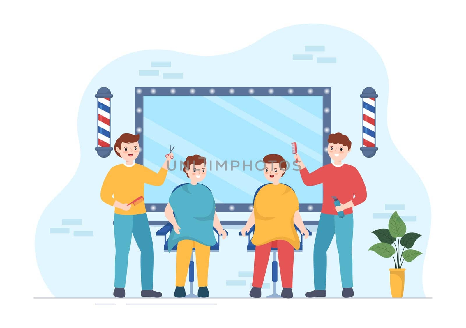 Barber Shop for Male or Female Clients Haircut with Mirrors, Desk and Hair Cutting Equipment in Flat Cartoon Hand Drawn Templates Illustration