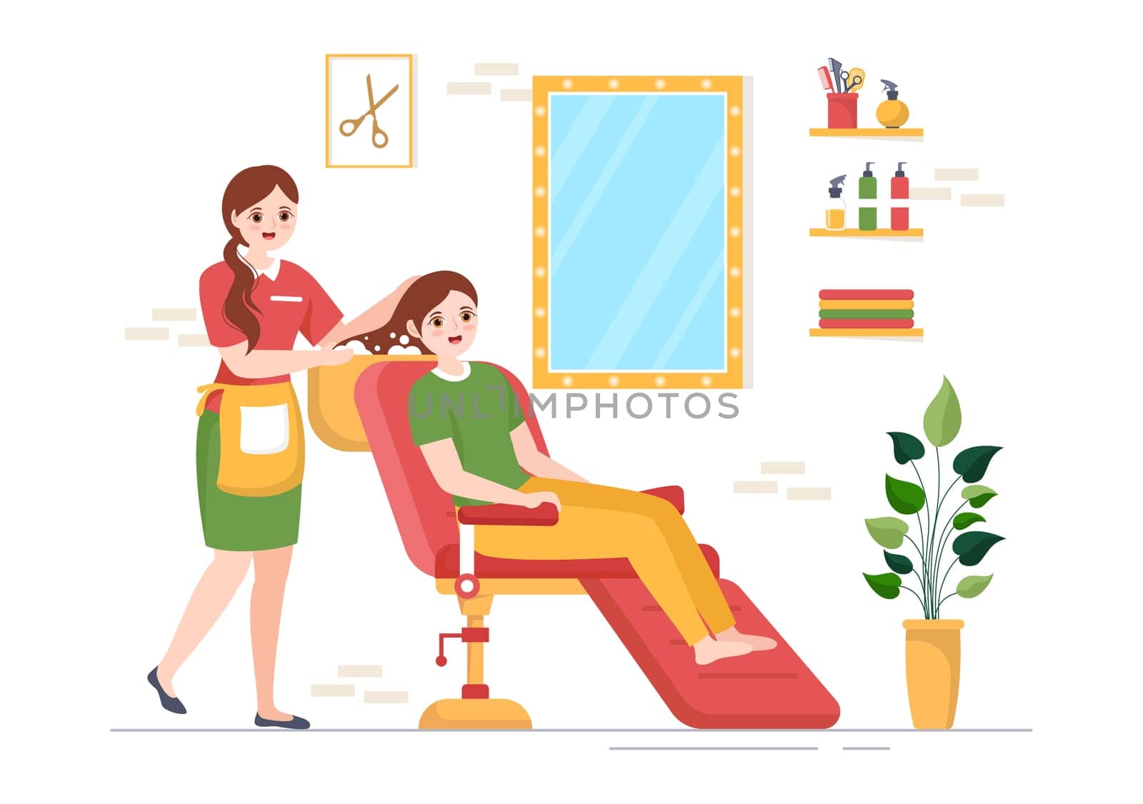 Barber Shop for Male or Female Clients Haircut with Mirrors, Desk and Hair Cutting Equipment in Flat Cartoon Hand Drawn Templates Illustration