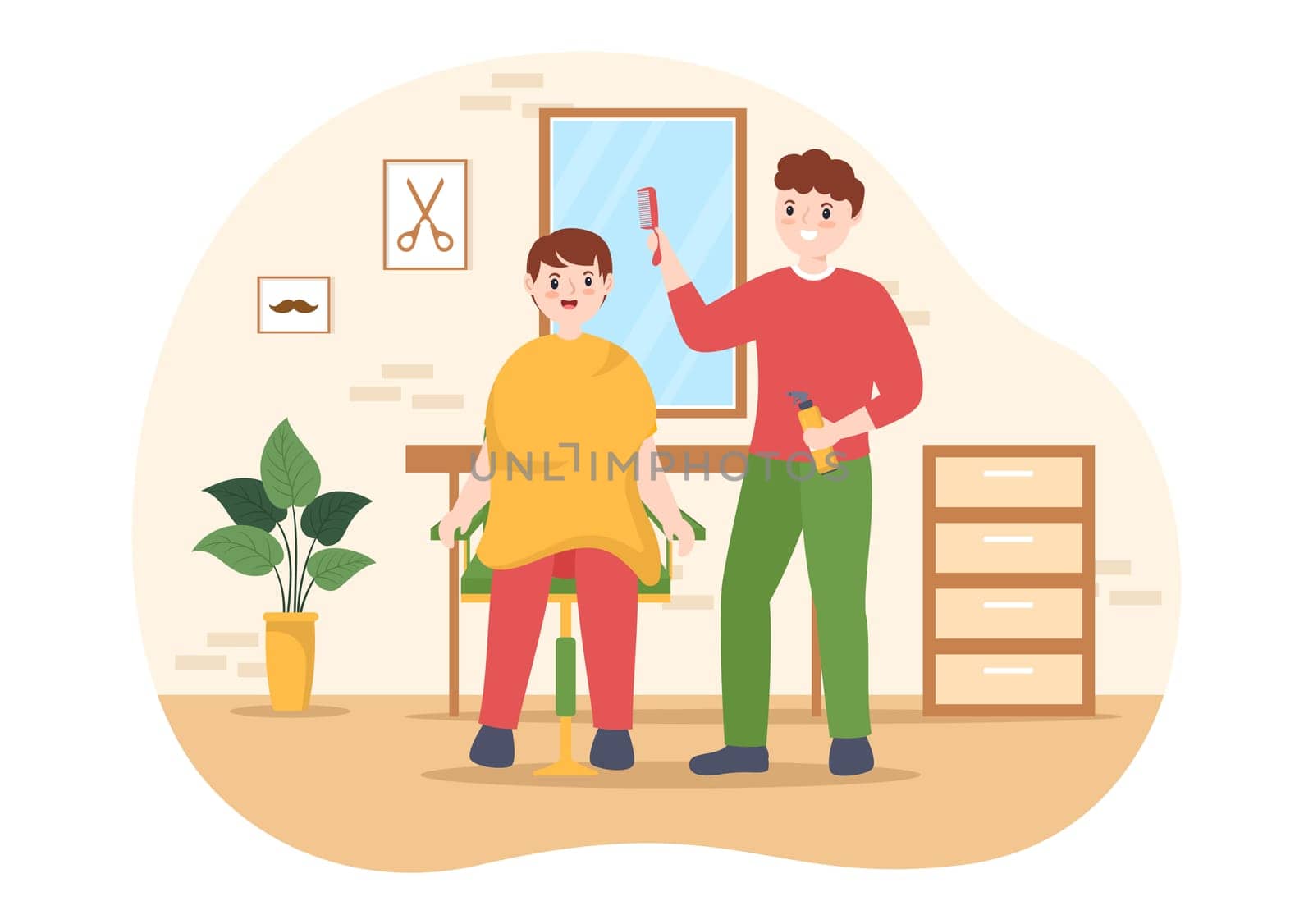 Barber Shop for Male or Female Clients Haircut with Mirrors, Desk and Hair Cutting Equipment in Flat Cartoon Hand Drawn Templates Illustration