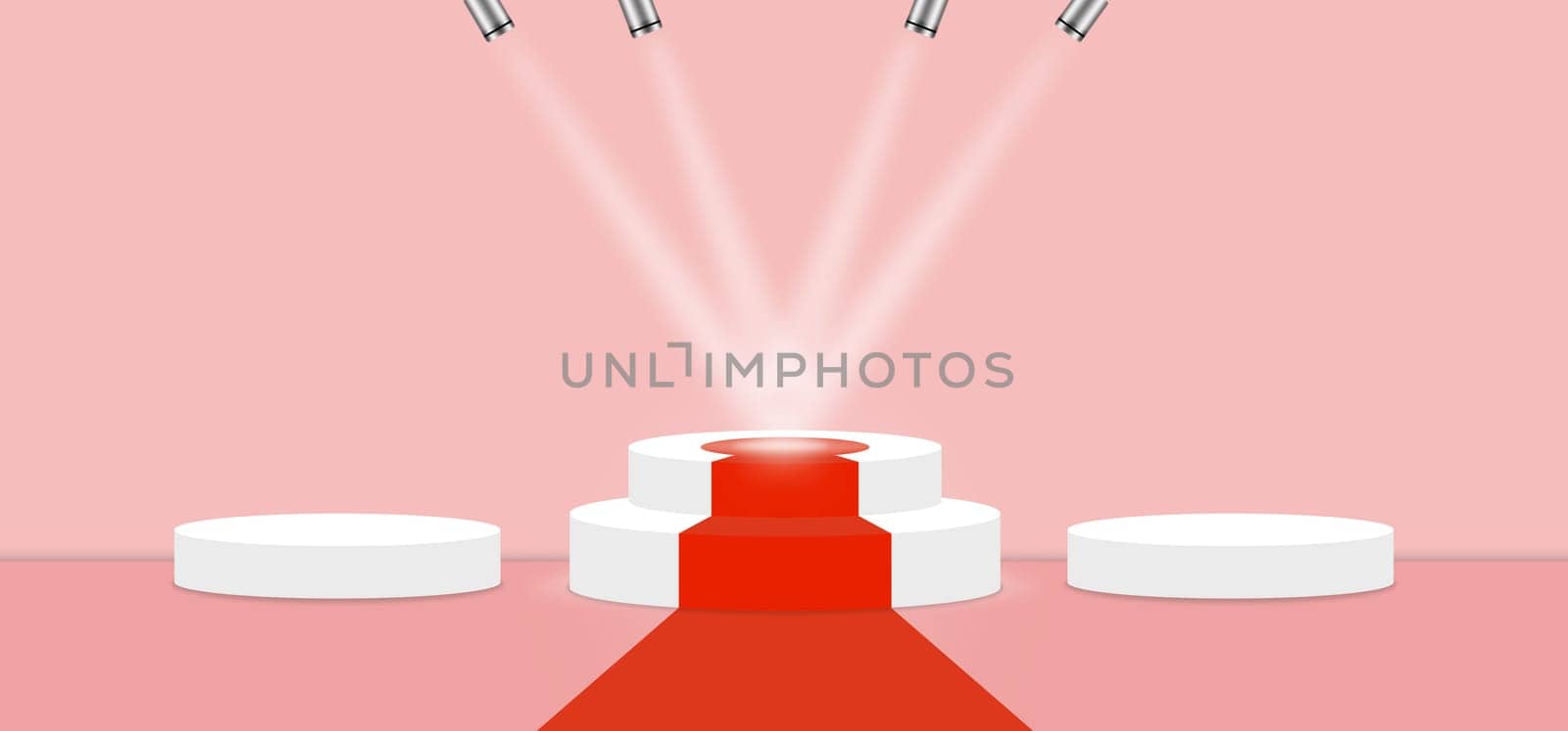 Rose Quartz color abstract with stage podium and lighting display platform, modern studio, wall scene fashion, stage podium scene with for Award Ceremony and colorful presentation simple art spotlight summer banner. 3D rendering.