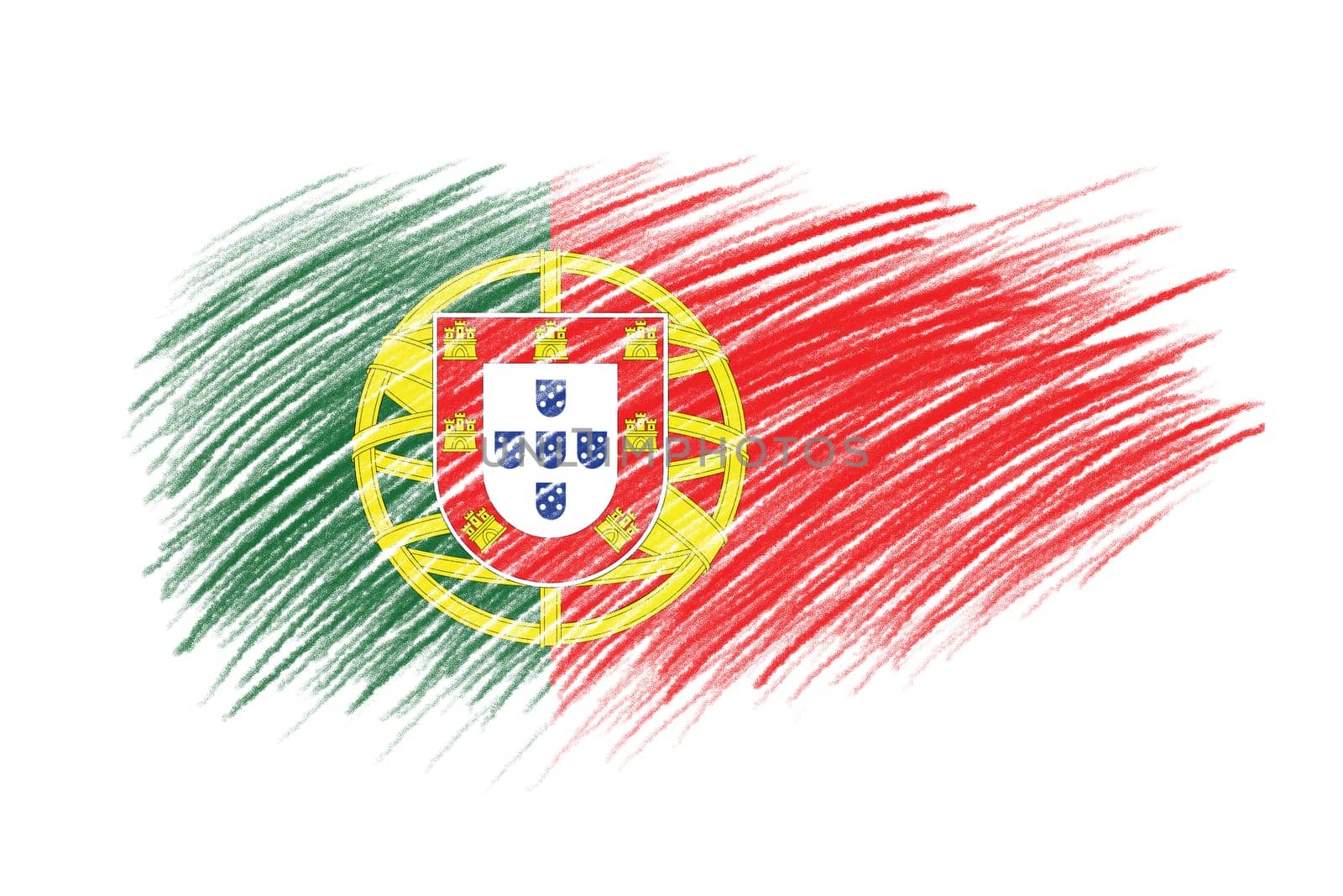 3D Flag of Portugal on vintage style brush background.