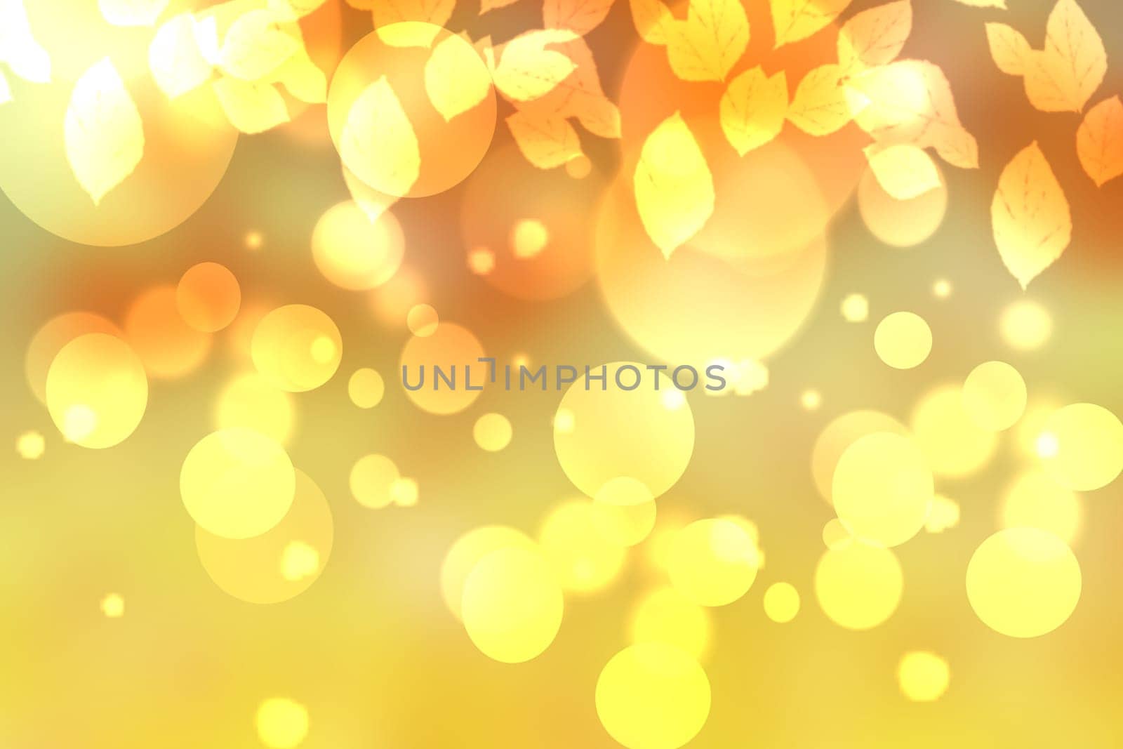 Hello autumn background. Abstract autumn gradient gold yellow orange various leaves texture. Indian summer. Card design with space for text. Beautiful backdrop.