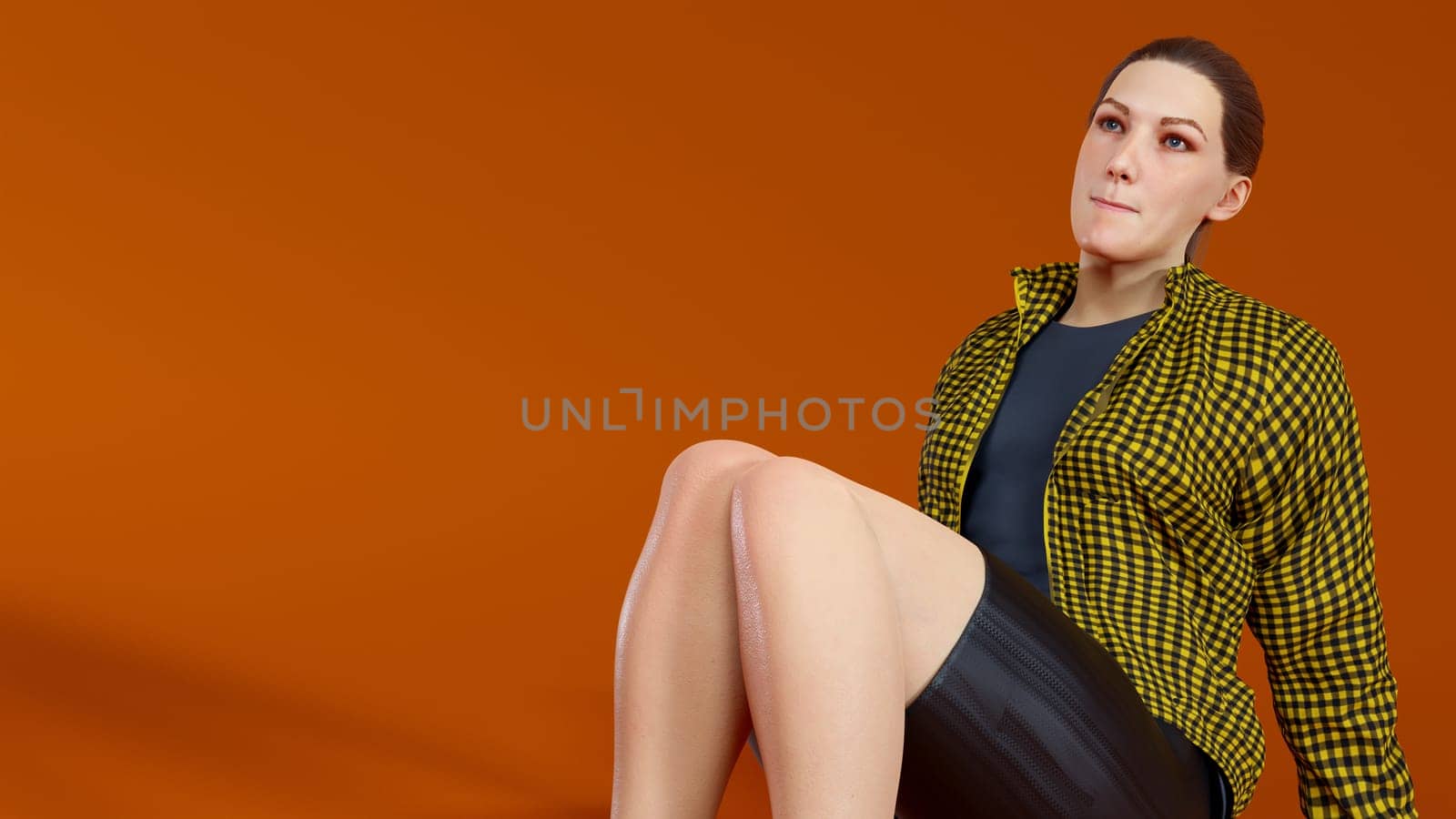 woman thinking girl sitting on orange background decision choice pensive student 3D illustration