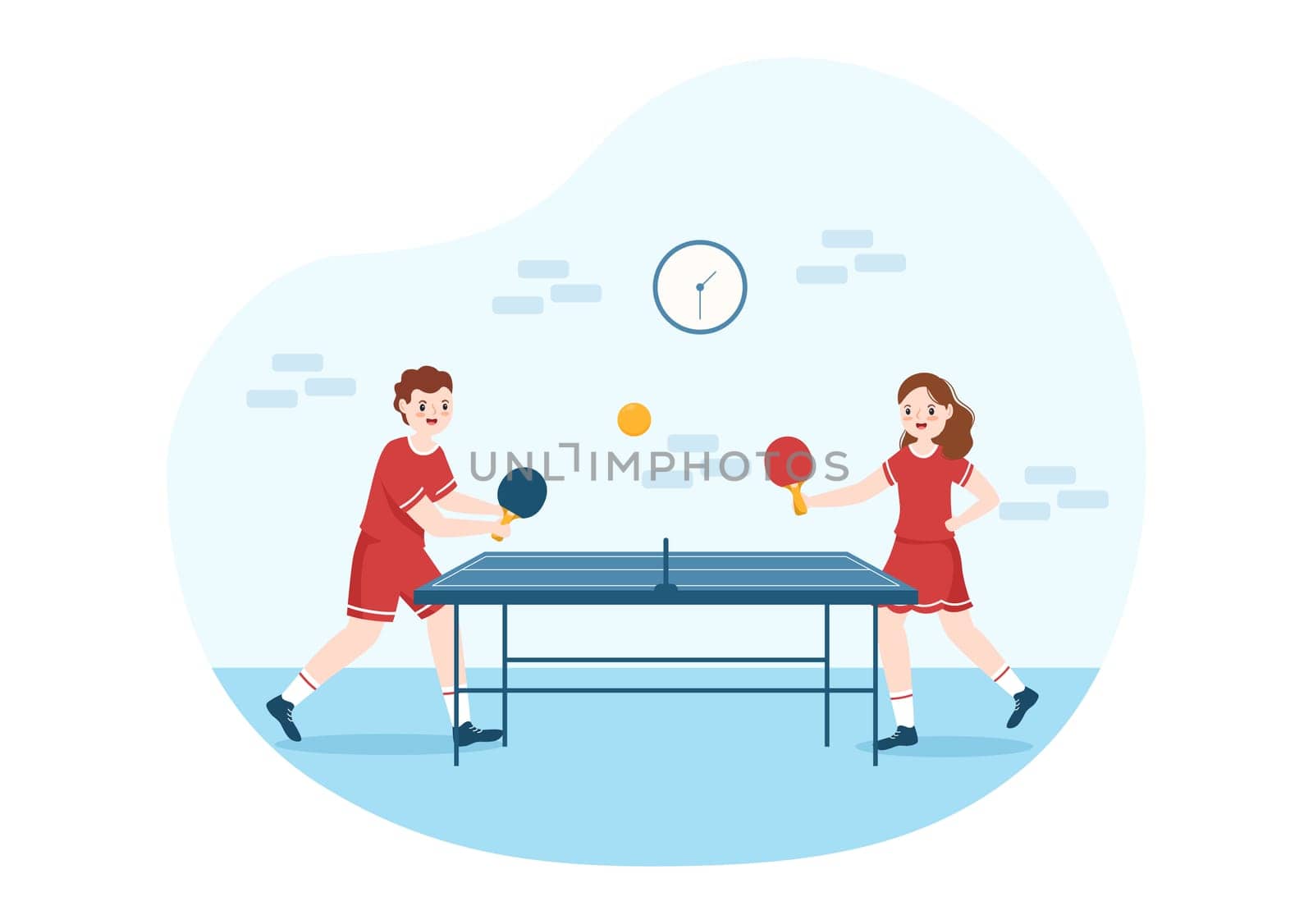 People Playing Table Tennis Sports with Racket and Ball of Ping Pong Game Match in Flat Cartoon Hand Drawn Templates Illustration