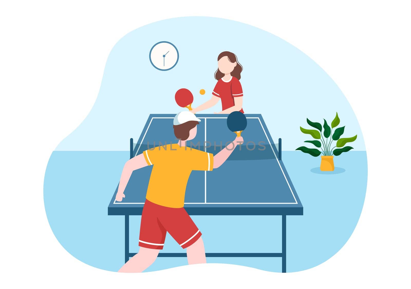People Playing Table Tennis Sports with Racket and Ball of Ping Pong Game Match in Flat Cartoon Hand Drawn Templates Illustration