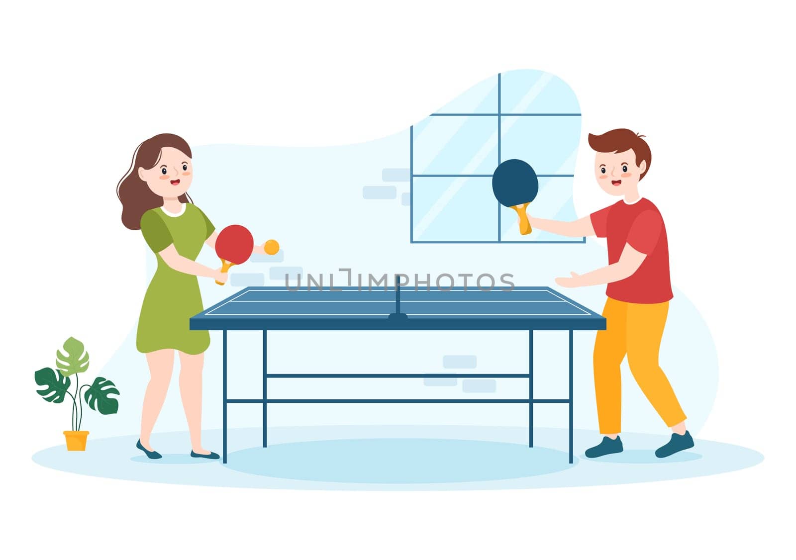 People Playing Table Tennis Sports with Racket and Ball of Ping Pong Game Match in Flat Cartoon Hand Drawn Templates Illustration