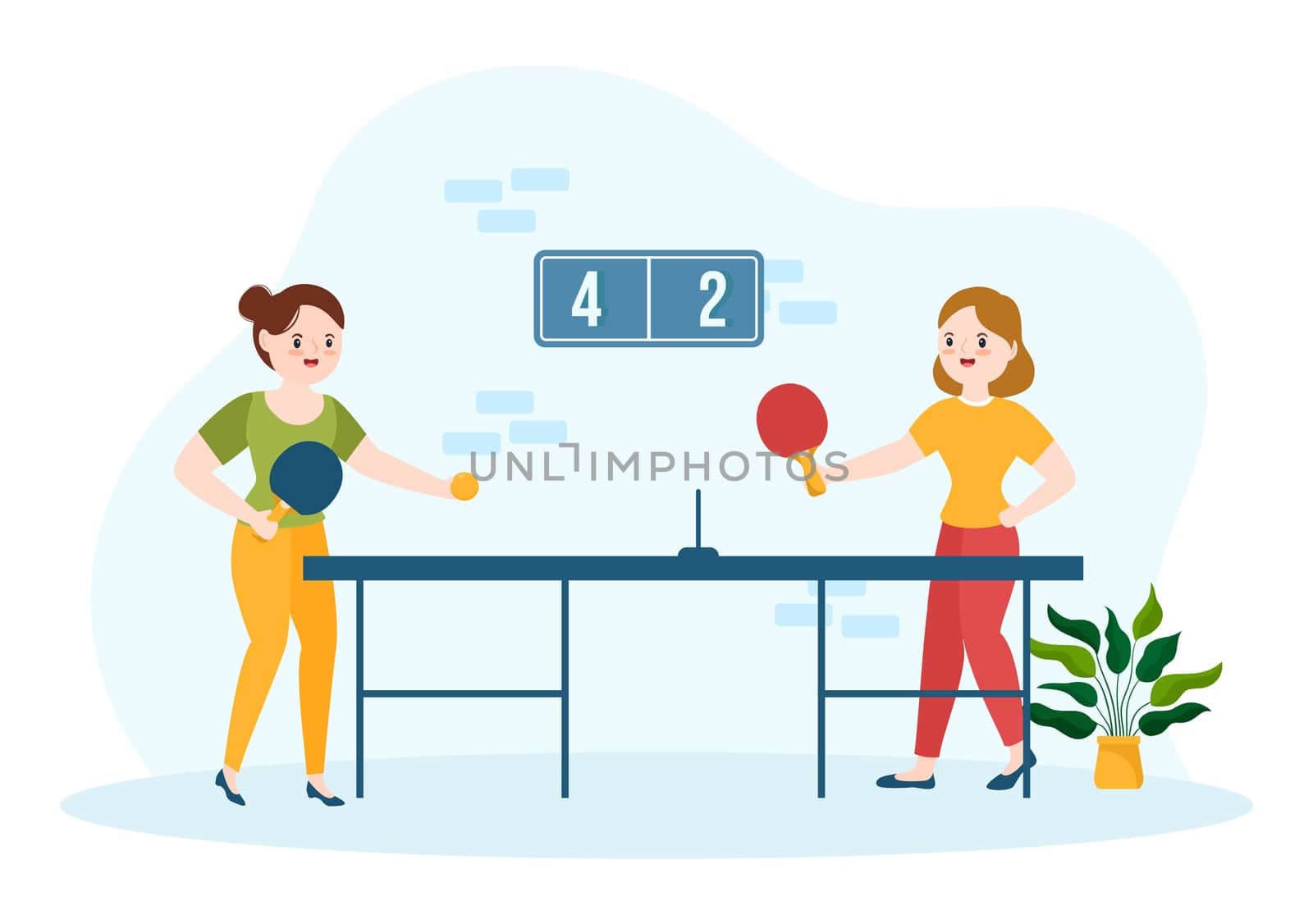 People Playing Table Tennis Sports with Racket and Ball of Ping Pong Game Match in Flat Cartoon Hand Drawn Templates Illustration