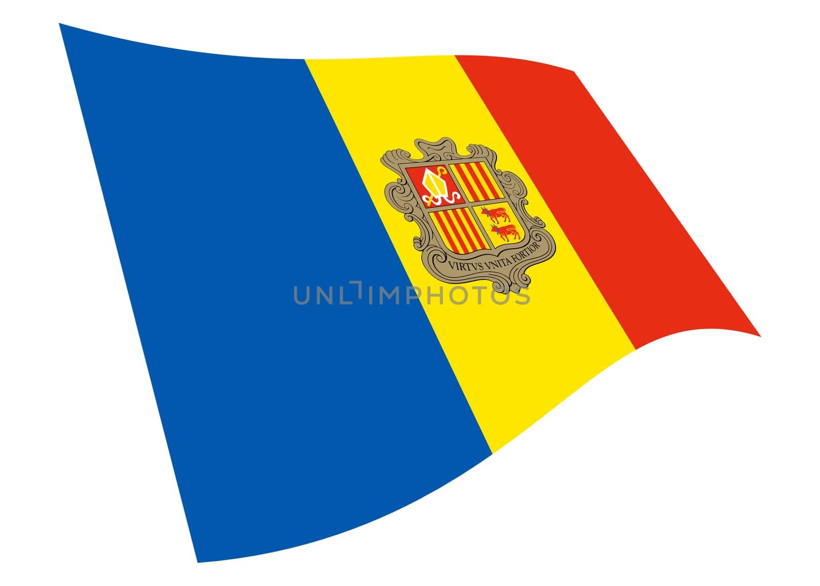 An Andorra waving flag 3d illustration isolated on white with clipping path