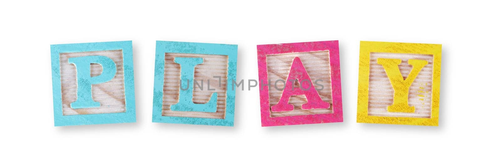 A play concept with childs wood blocks on white with clipping path to remove shadow
