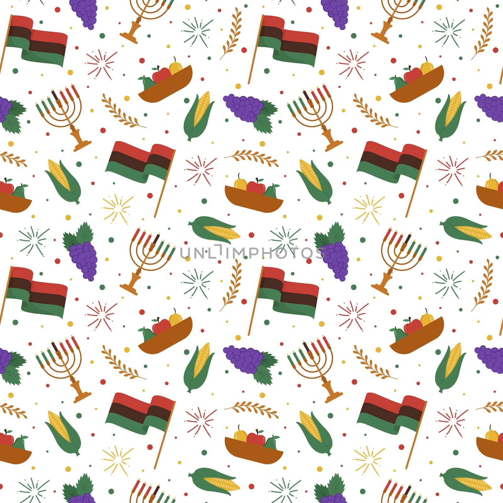 Happy Kwanzaa Holiday African Seamless Pattern Design with Festival Style Element on Template Hand Drawn Cartoon Flat Illustration