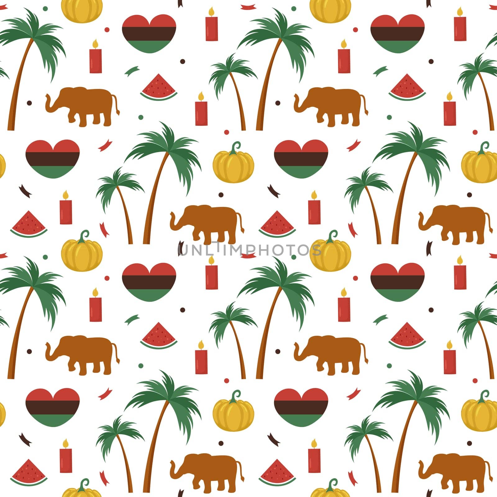 Happy Kwanzaa Holiday African Seamless Pattern Design with Festival Style Element on Template Hand Drawn Cartoon Flat Illustration