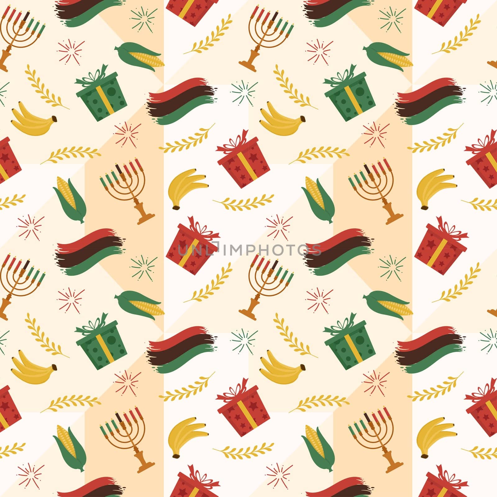 Happy Kwanzaa Holiday African Seamless Pattern Design with Festival Style Element on Template Hand Drawn Cartoon Flat Illustration