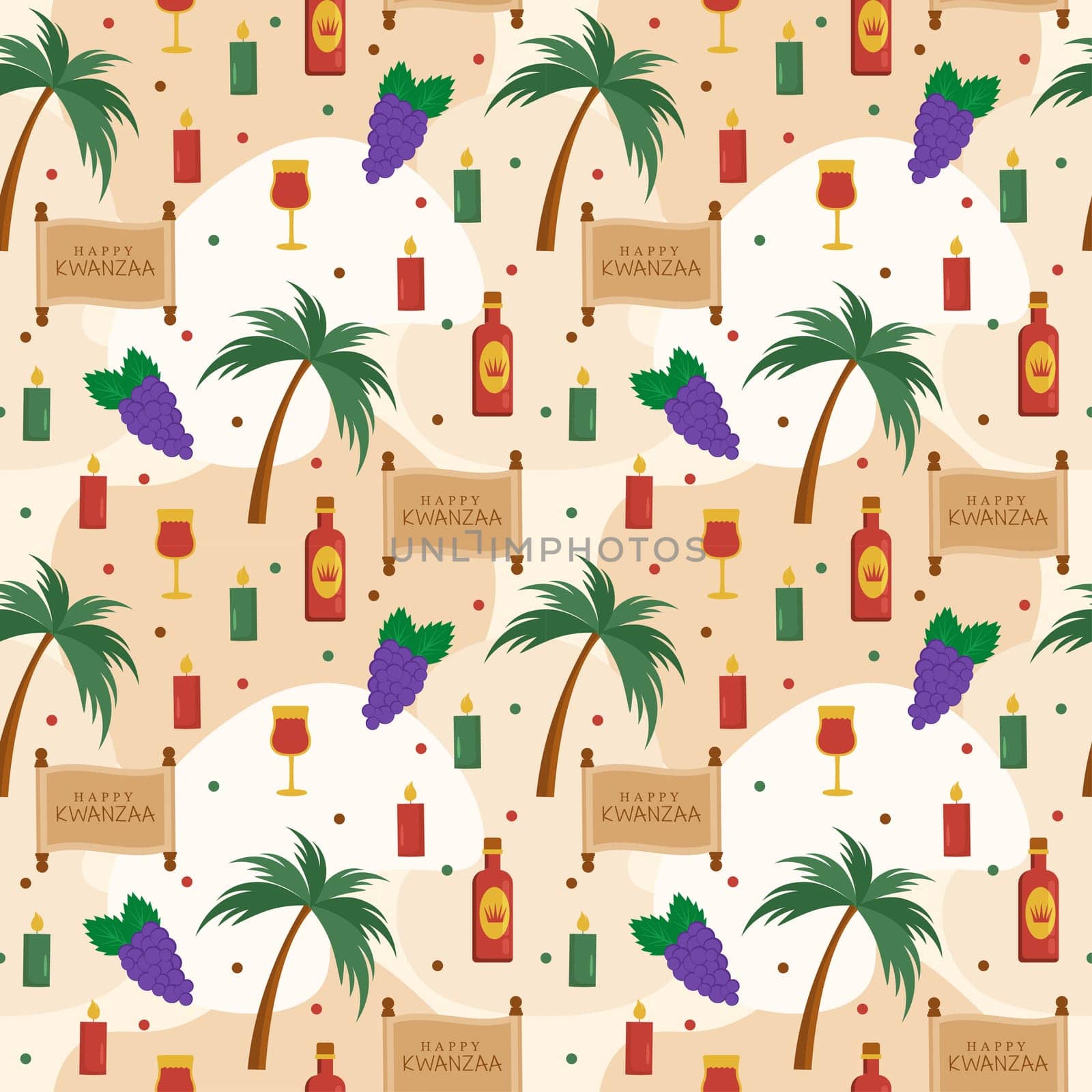 Happy Kwanzaa Holiday African Seamless Pattern Design with Festival Style Element on Template Hand Drawn Cartoon Flat Illustration