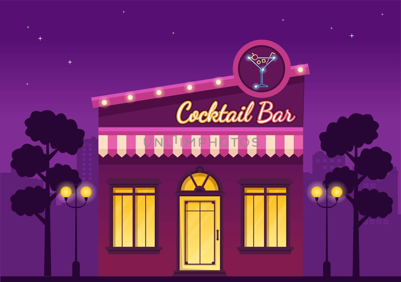 Cocktail Bar or Nightclub with Friends Hanging Out with Alcoholic Fruit Juice Drinks or Cocktails on Flat Hand Drawn Cartoon Template Illustration