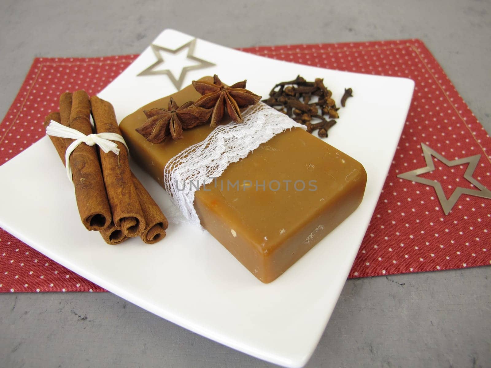 Handmade natural soap bar with Christmas scent of cinnamon, star anise and clove