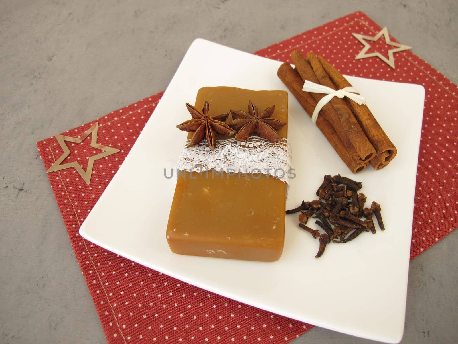Handmade natural soap bar with Christmas scent of cinnamon, star anise and clove