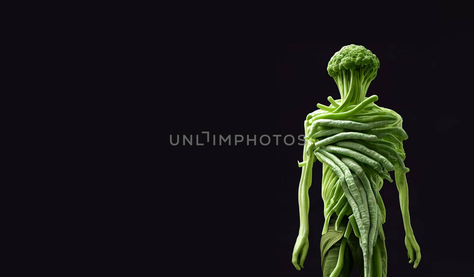 Illustration of a man made from vegetables like broccoli and string beans, healthy food and lifestyle