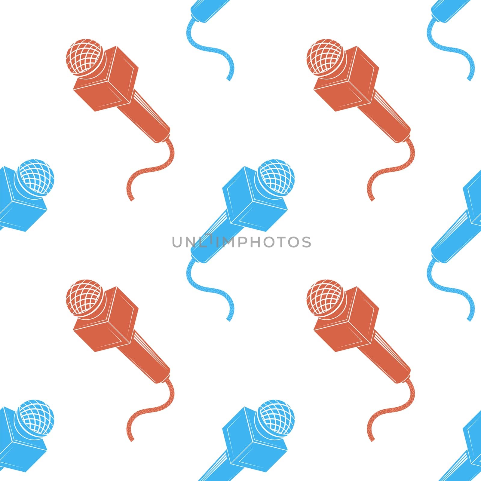 Retro Microphone Icon Isolated on White Background. Musical Seamless Pattern.
