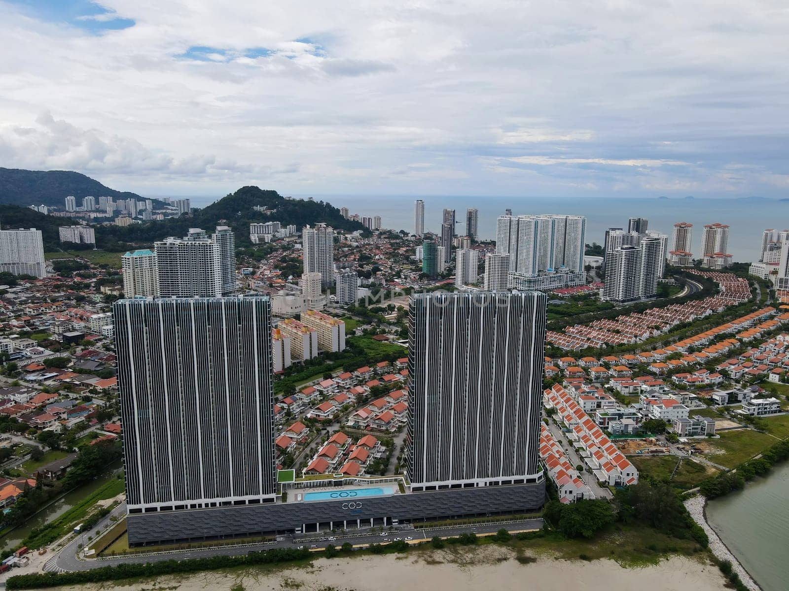 Aerial view CIty of Dreams (COD) service apartment Gurney Drive Offshore